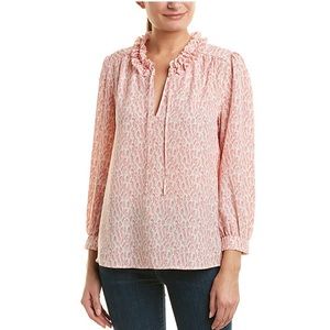 Joie Pink White Long Sleeve Tie Blouse